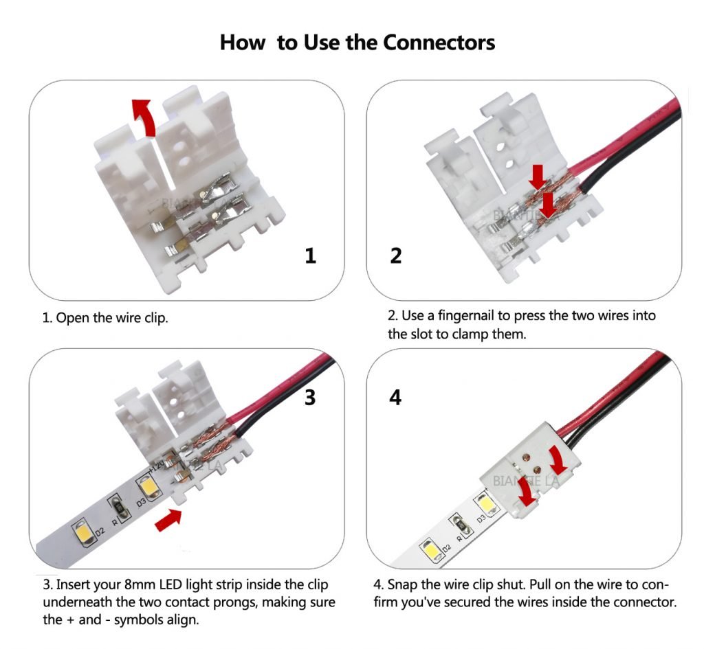 Led Light Strip Connectors 8mm 2 Pin DIY Strip To Wire Connectors Led Light Strip Connectors 8mm 2 Pin DIY Strip To Wire Connectors
