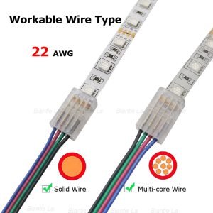 4 Pin 10mm LED Strip to Wire Connector RGB Unwired Clips Solderless ...